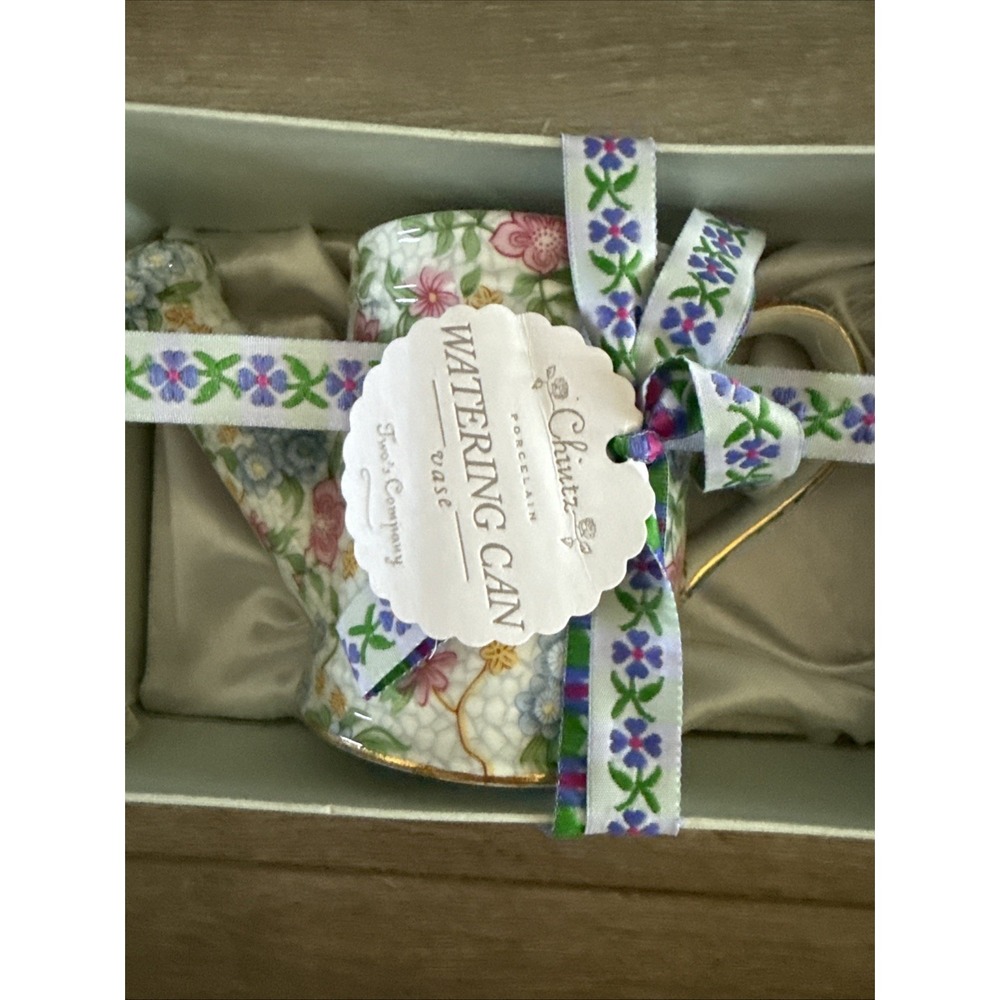 NIB Vintage Chuitz Porcelain Watering Can with Floral Flowers‎ & Gold Trim